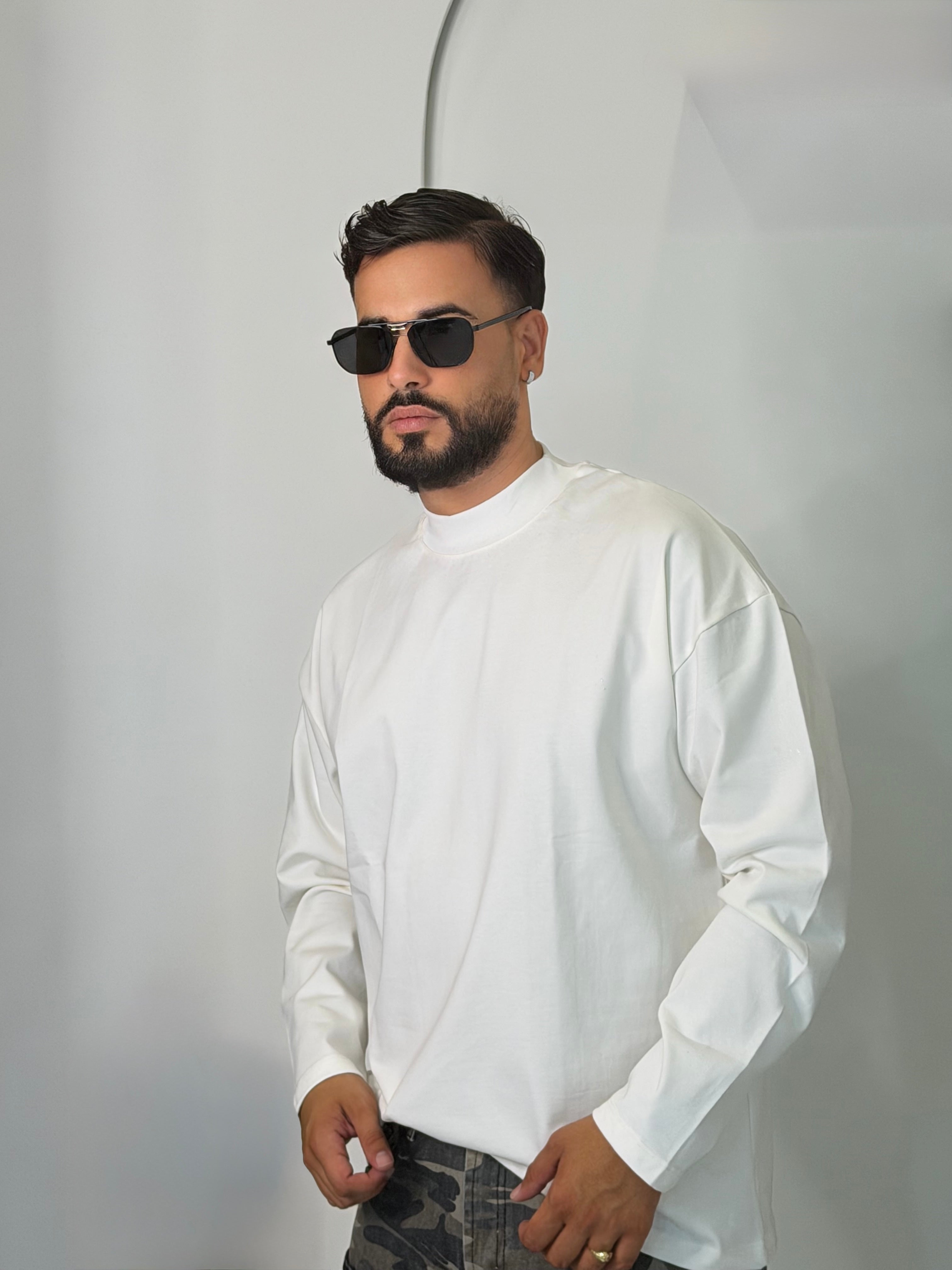 Maglia a Maniche Lunghe Oversize Mock Neck Basic