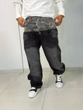 Jeans Baggy Layered Camo e Black Denim / Wide Leg Effetto Doppio Pantalone