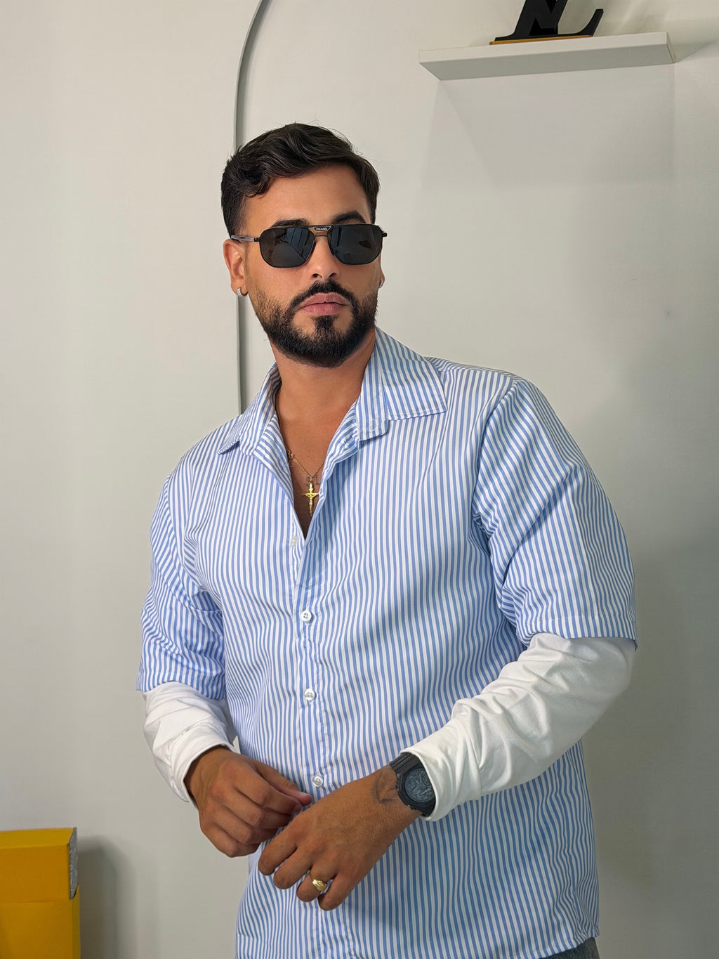 Camicia a Righe Effetto Layered (Doppio Manica)