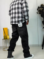 Jeans Baggy Black Denim con Borchie Laterali / Wide Leg Wash Vintage