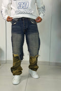 Jeans Baggy Patchwork Denim e Camouflage / Wide Leg Cut-Off Vintage