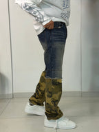 Jeans Baggy Patchwork Denim e Camouflage / Wide Leg Cut-Off Vintage