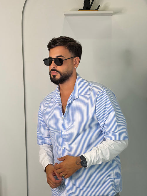 Camicia a Righe Effetto Layered (Doppio Manica)