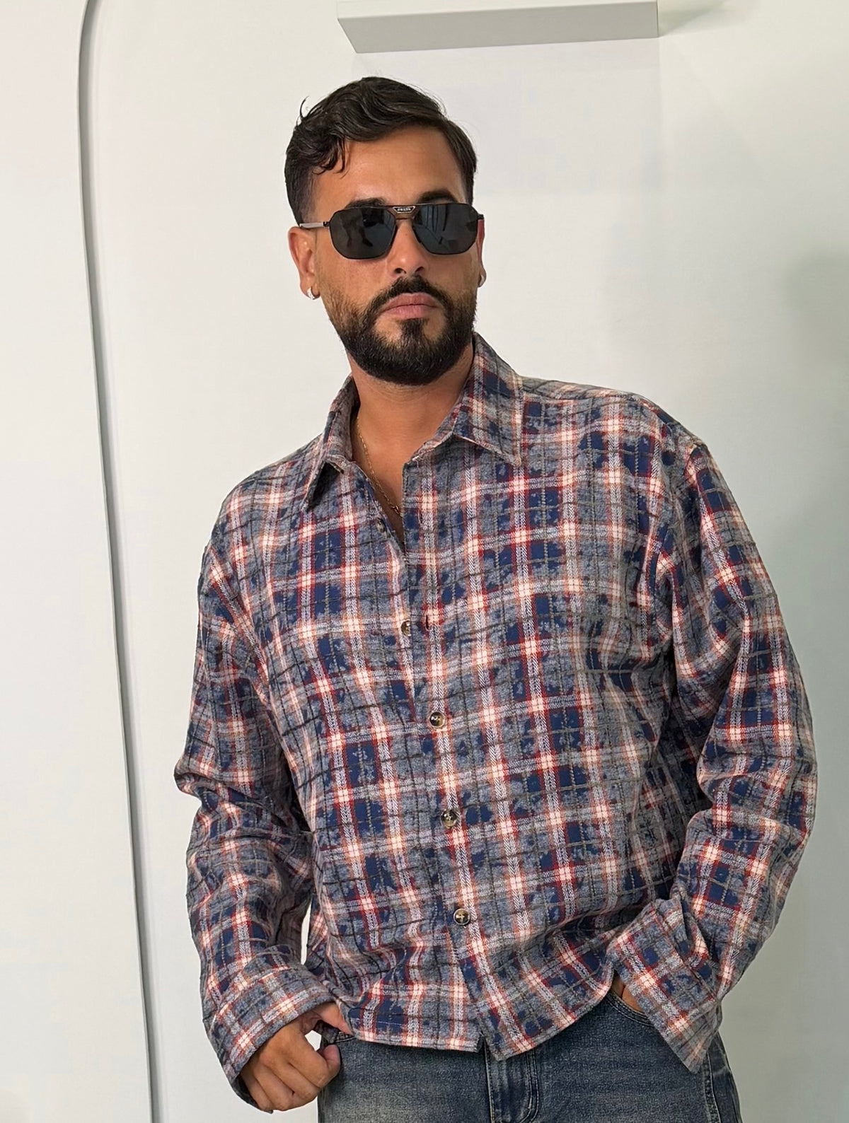 Camicia Over-Shirt / Flanella Quadri Effetto Acid Wash