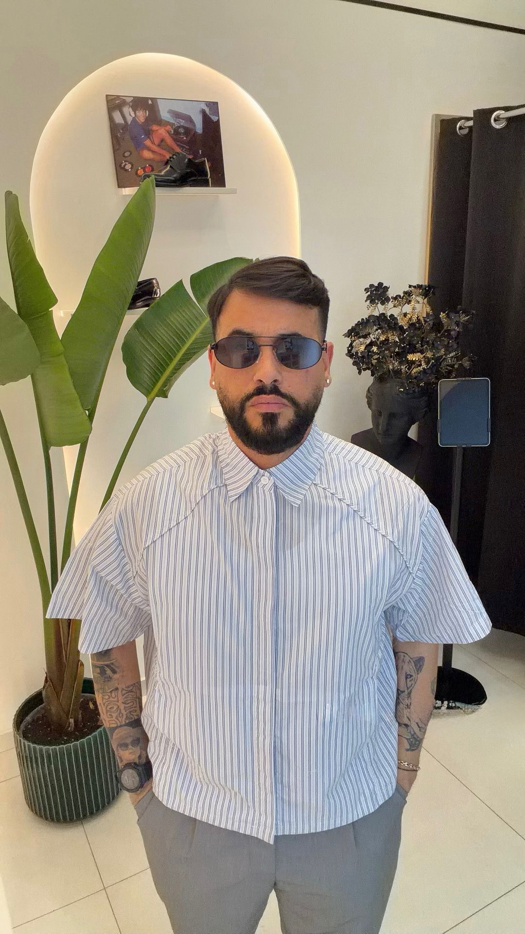 Camicia con tasca a righe